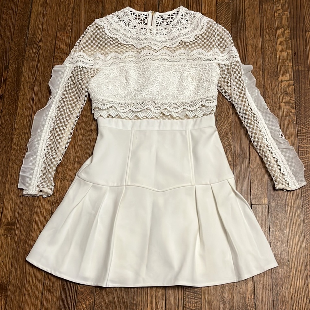 Self-Portrait Lace White Long Sleeve Dress